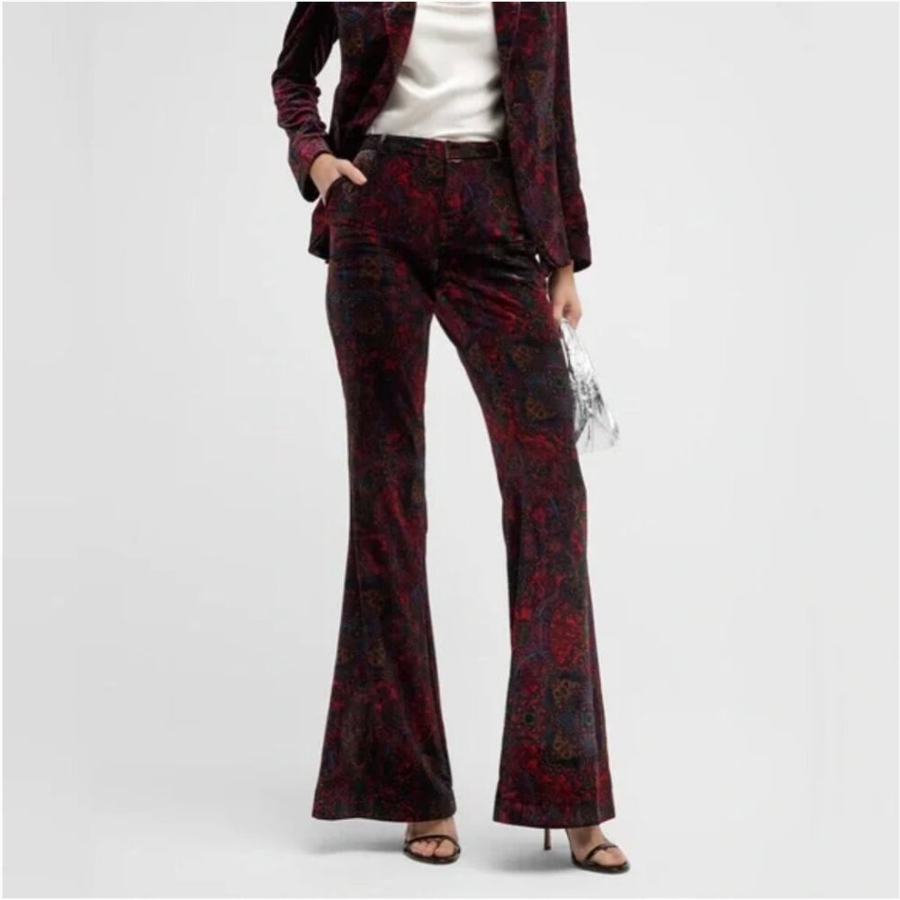 NWT L'Agence Medallion Paisley Lane Velvet Flared Trousers (Size 10 / Large)